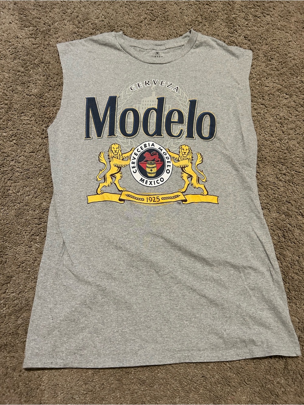 ModelCo Gray Tank with Navy and Yellow Logo